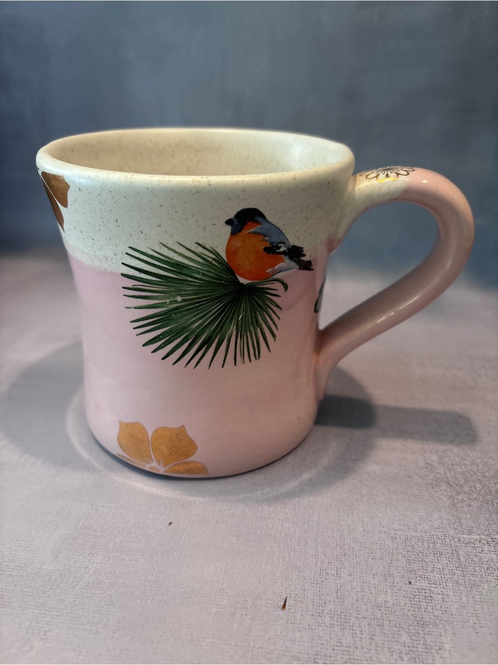 Handmade Pink Ceramic Bird Accent Mug